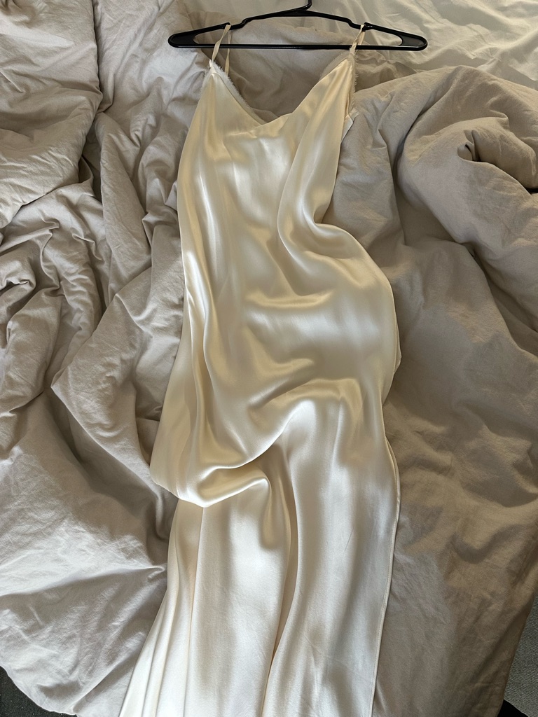 Reformation Cream Silk Maxi Slip Dress With Side Bow